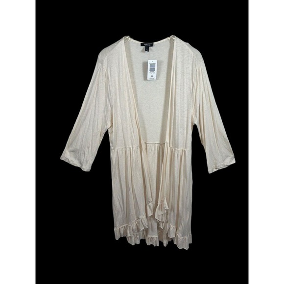 Torrid Plus 2X 18/20 Kimono Cream Off White Slub 3/4 Sleeves Open Front NWT $55 - Picture 1 of 4